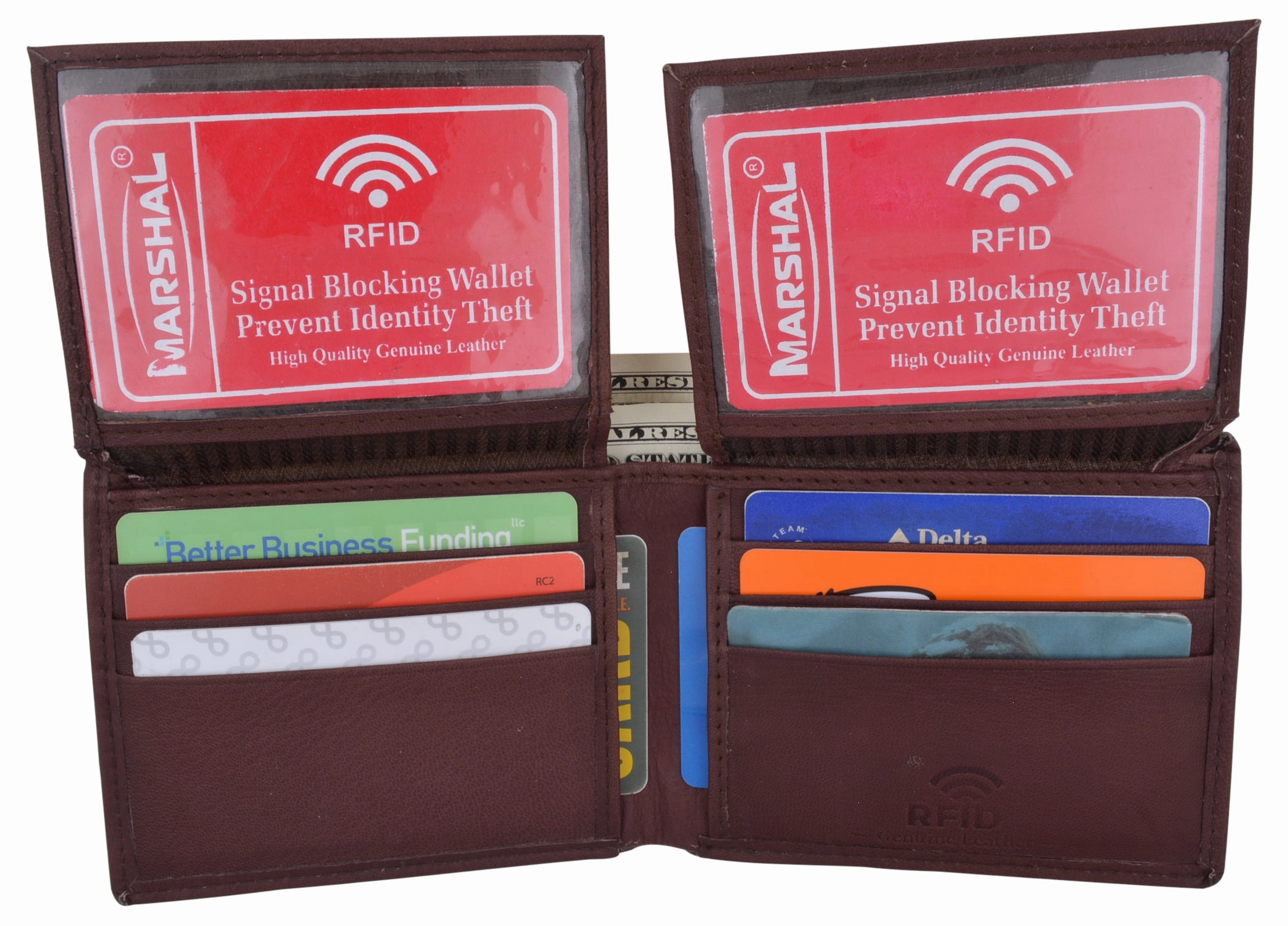 Best Seller Discount Men'S Leather Rfid Blocking Double Flap Up Id Windows Bifold Card Holder Wallet