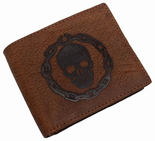Men'S Rfid Blocking Genuine Leather Skull Chain Bifold Classic Wallet Flash Sale Now