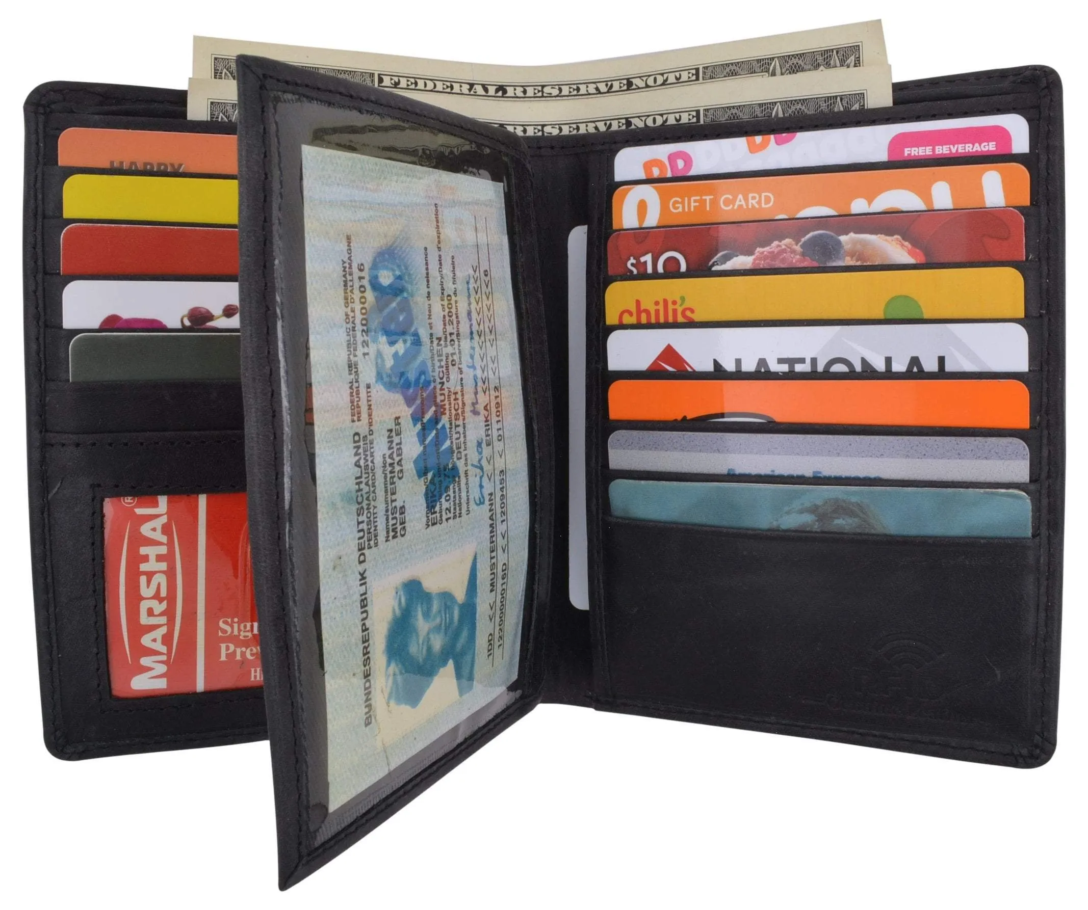 Mens Bifold Hipster Genuine Hunter Leather Rfid Blocking Euro Credit Card Id Bill Wallet Dont Miss Hot Deals