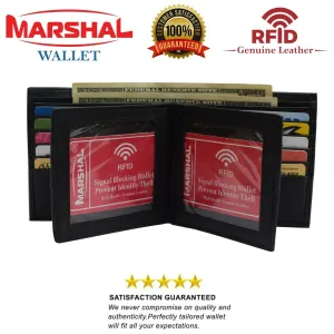 Grab It Now Mens European Cowhide Leather Rfid Mens Wallet 2 Id-20 Card Slots Black