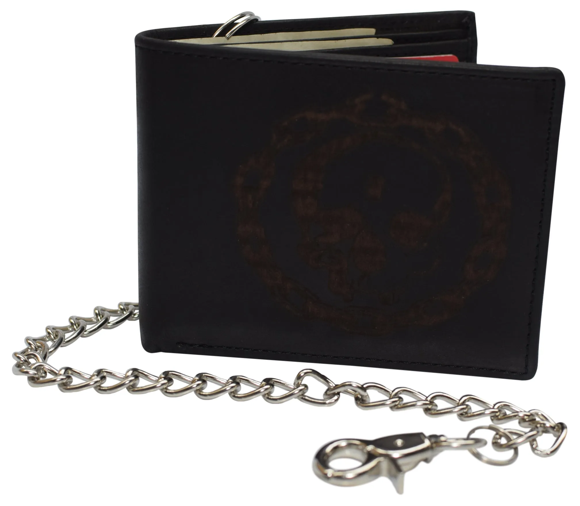 Men'S Genuine Leather Rfid Blocking Bifold Chain Logo Wallets Black, Biker Wallet For Men Unmissable Deal Today