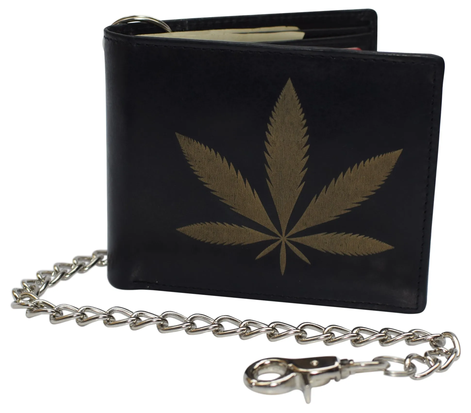 Men'S Genuine Leather Rfid Blocking Bifold Chain Logo Wallets Black, Biker Wallet For Men Trending Savings Now