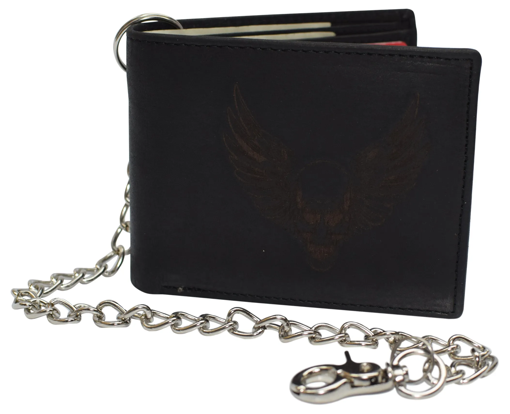 Special Price Today Men'S Genuine Leather Rfid Blocking Bifold Chain Logo Wallets Black, Biker Wallet For Men