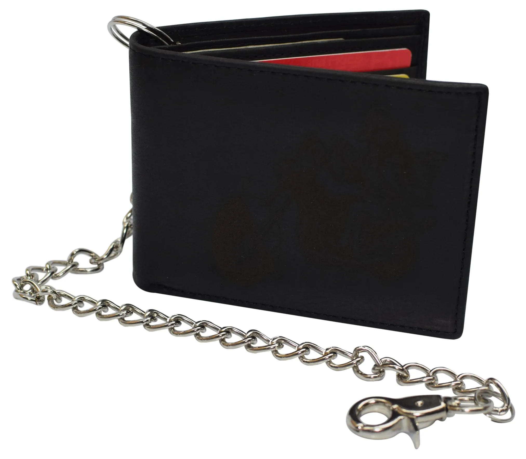 Special Price Today Men'S Genuine Leather Rfid Blocking Bifold Chain Logo Wallets Black, Biker Wallet For Men