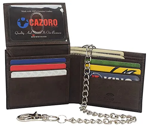 Men'S Genuine Leather Rfid Blocking Chain Biker Bifold Flap Up Id Wallet Exclusive Holiday Deal