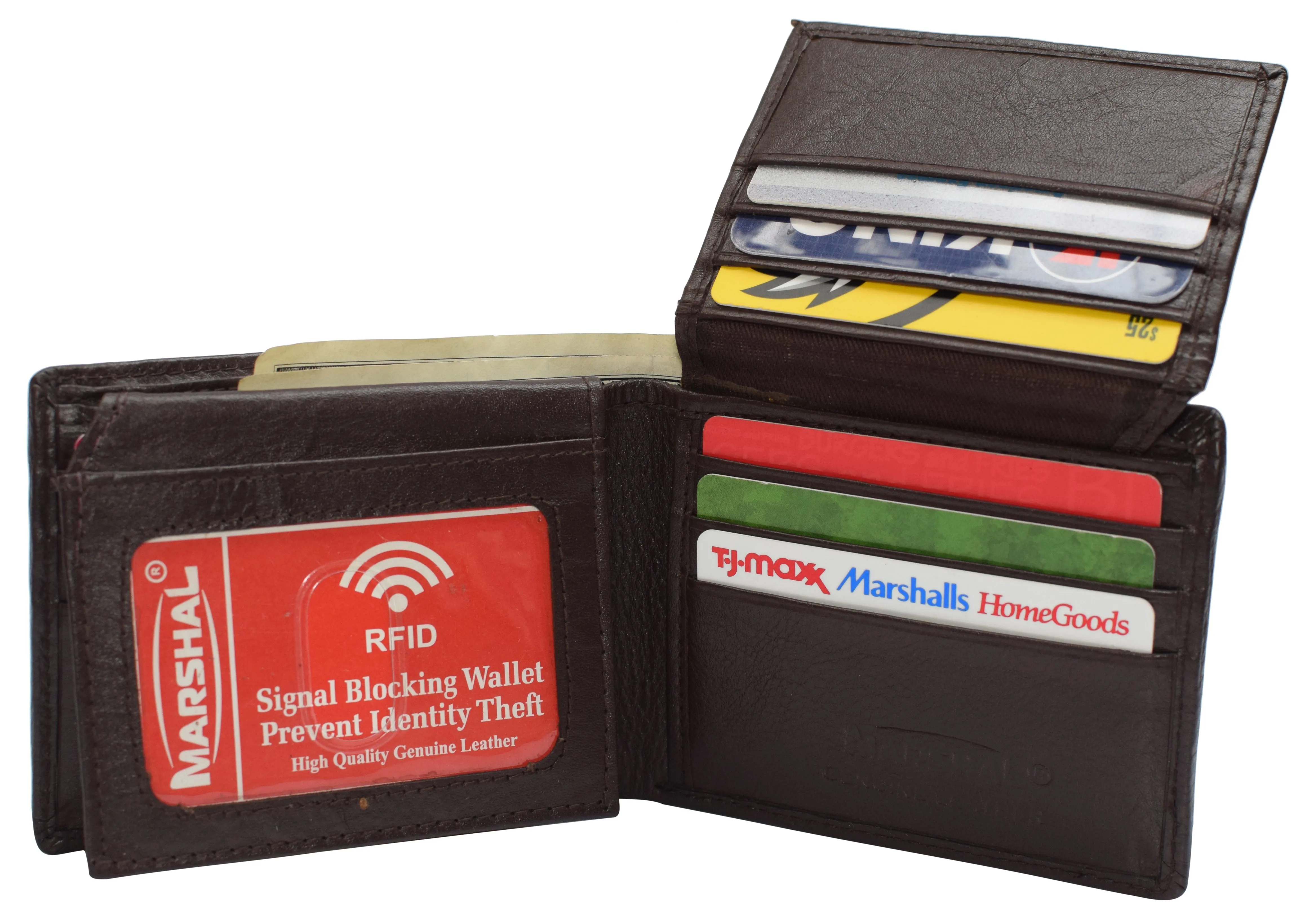 Hot Sale Alert Clearance Event Mens Leather Multi Card Bifold With Double Flip-Up 3 Id Windows Rfid Blocking