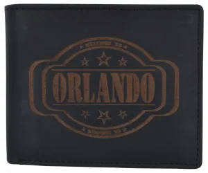 Mens Orlando Printed Logo Rfid Cowhide Leather Mens Rfid Wallet Special Offer Inside