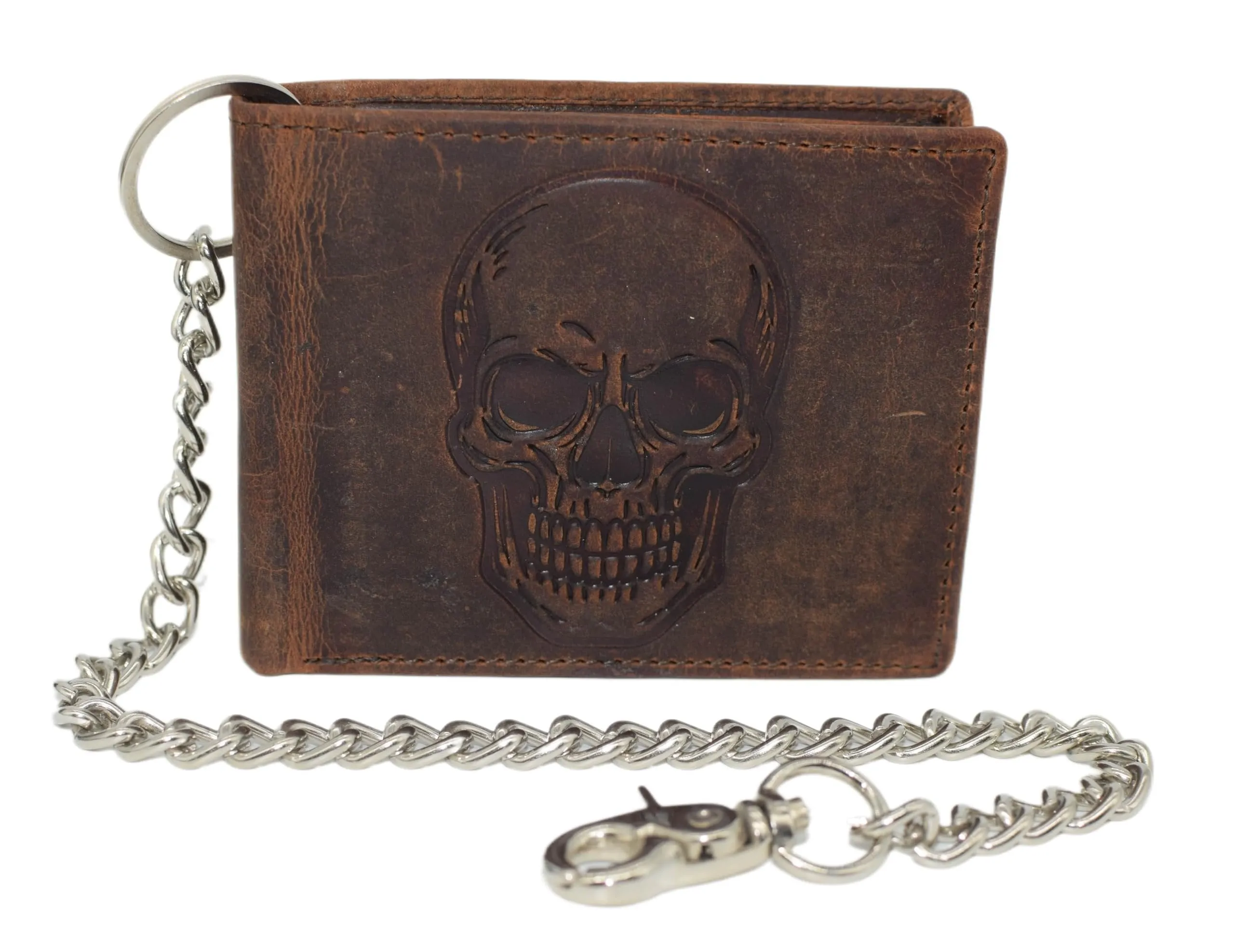 MenS Rfid Blocking Bifold Distressed Leather Wallet  Vintage Skull Design  Slim Trifold Interior With Card Slots, Id Window & Cash Compartment (Brown) Hot Pick of the Day MustHave Deals