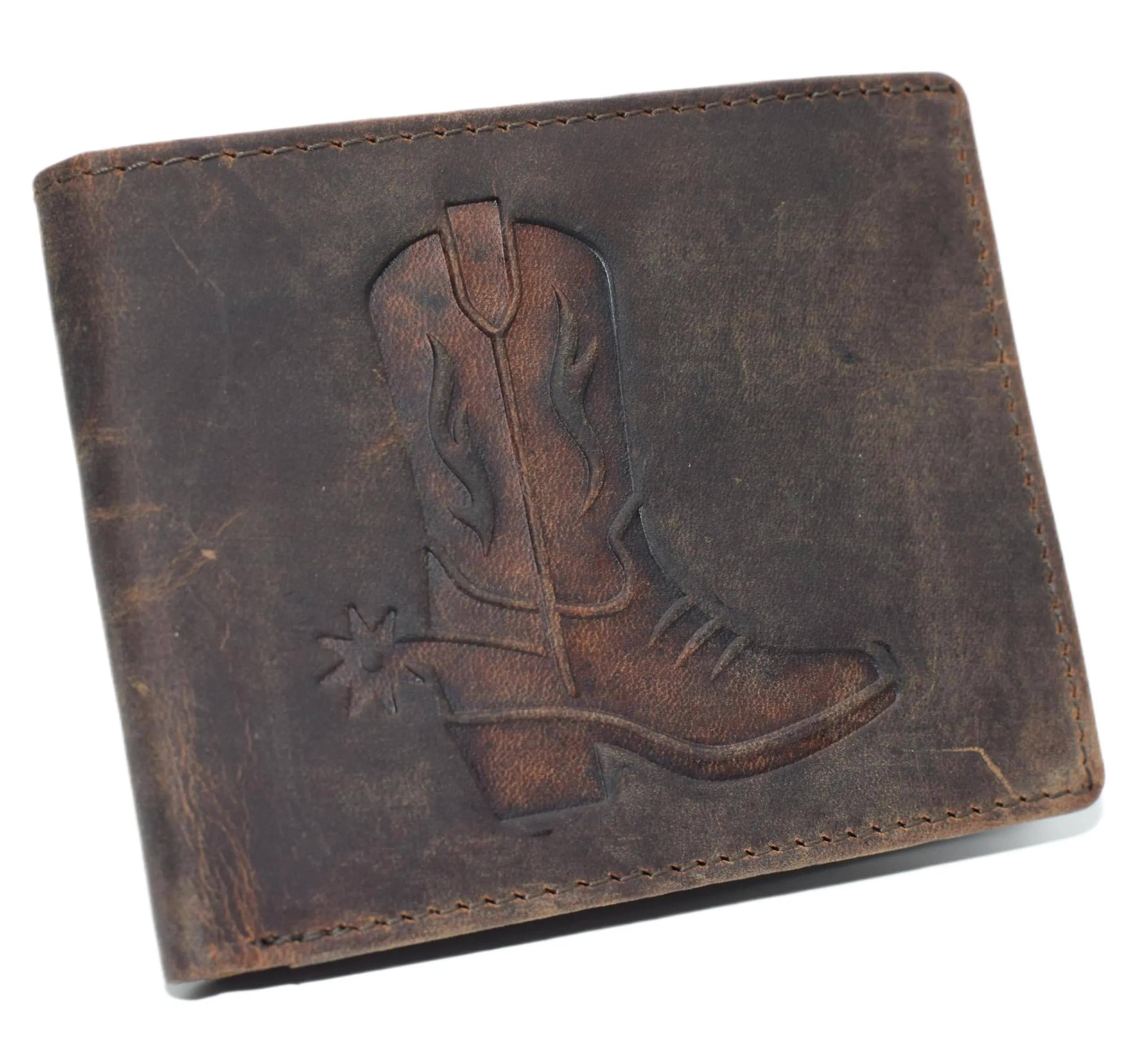 MenS Rfid Blocking Cowboy Boot Leather Wallet  Vintage Western Bifold With Rustic Rodeo Style (Brown) Todays Steal