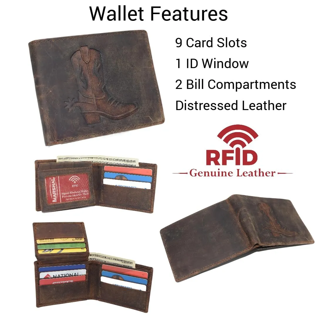 MustShop Sale Grab Save Today MenS Rfid Blocking Cowboy Boot Leather Wallet  Vintage Western Bifold With Rustic Rodeo Style (Brown)