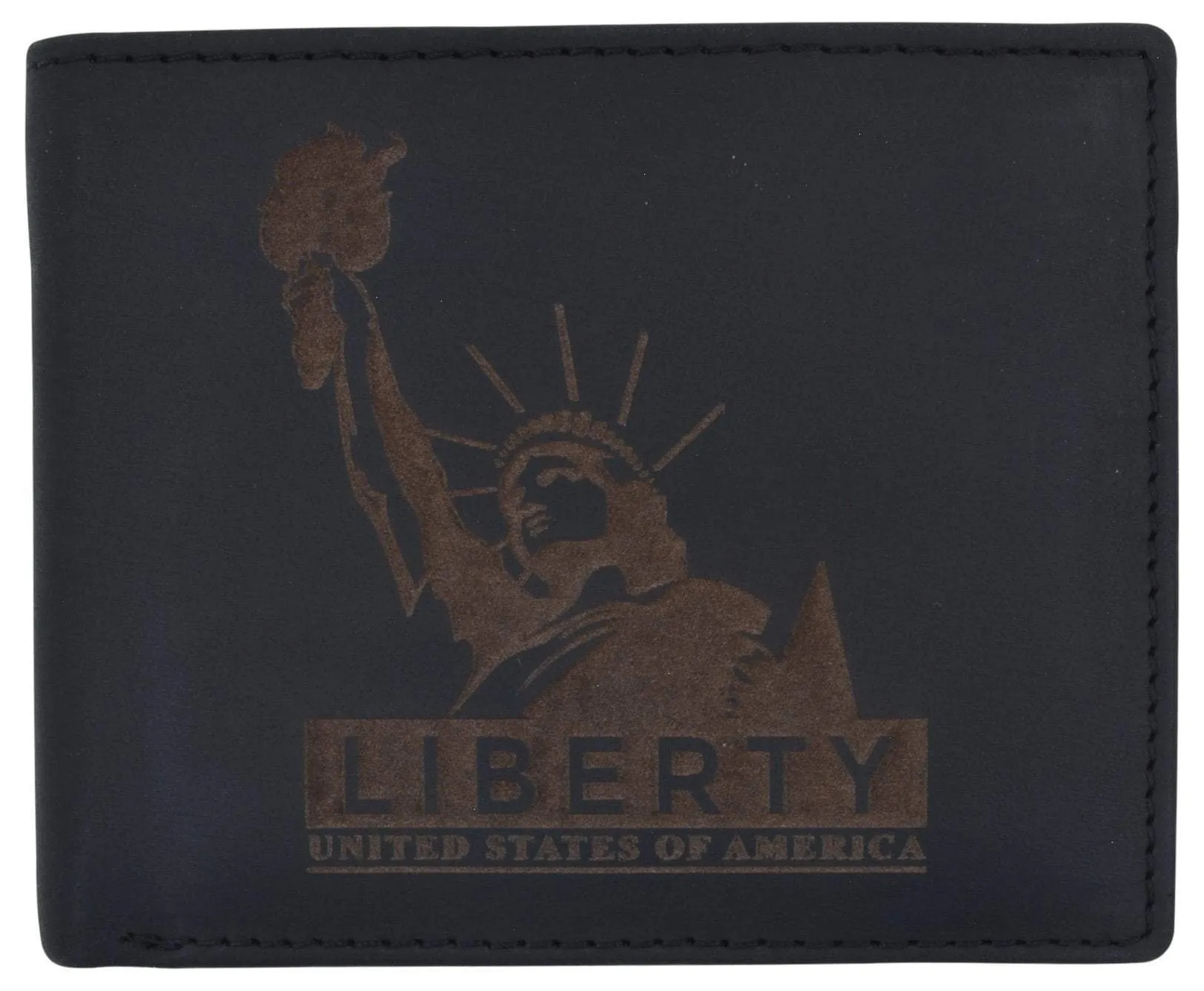 Big Savings Event Mens Rfid Blocking Cowhide Leather Bifold Wallet Statue Of Liberty Logo