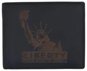 Big Savings Event Mens Rfid Blocking Cowhide Leather Bifold Wallet Statue Of Liberty Logo