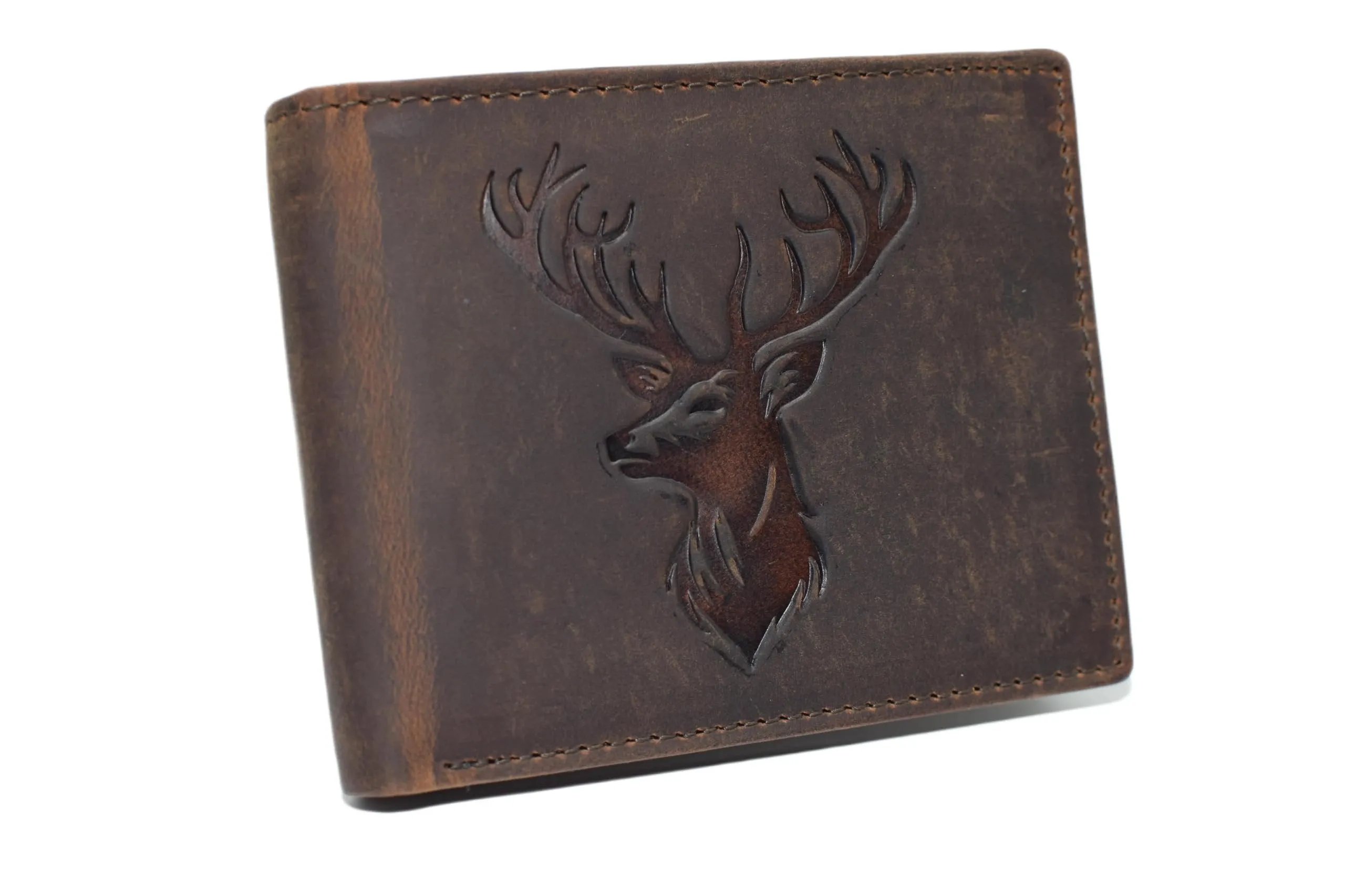 Online Exclusive Offer Mega Discount Today MenS Rfid Blocking Deer Head Leather Wallet  Rustic Genuine Leather Bifold For Hunters & Outdoorsmen (Brown)