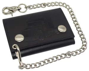 Today Only Savings Surprise Discount Today Men'S Rfid Blocking Trifold Biker Genuine Leather Steel Chain Truck Wallet Snap Closure