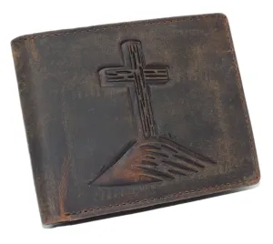 Hot Sale Today Instant Savings Deal MenS Rfid Blocking Wallet  Christian Cross Design, Vintage Leather Bifold (Brown)