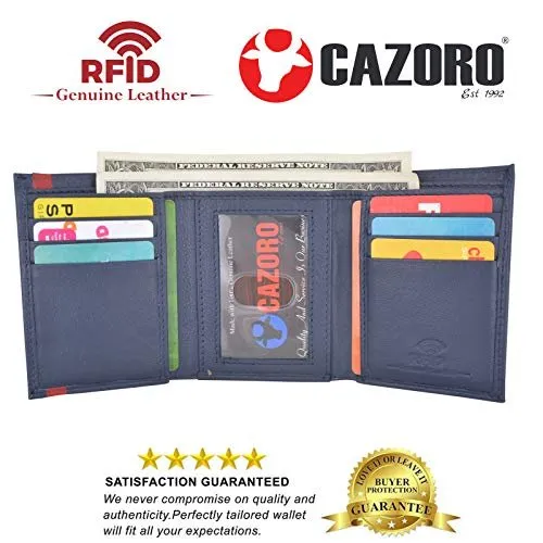 Todays Special Picks Last Chance Offer Men'S Soft Premium Leather Rfid Trifold Wallet Sleek & Slim Id Window Credit Card Holder Navy Blue