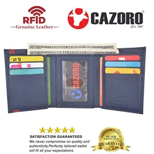 Todays Special Picks Last Chance Offer Men'S Soft Premium Leather Rfid Trifold Wallet Sleek & Slim Id Window Credit Card Holder Navy Blue