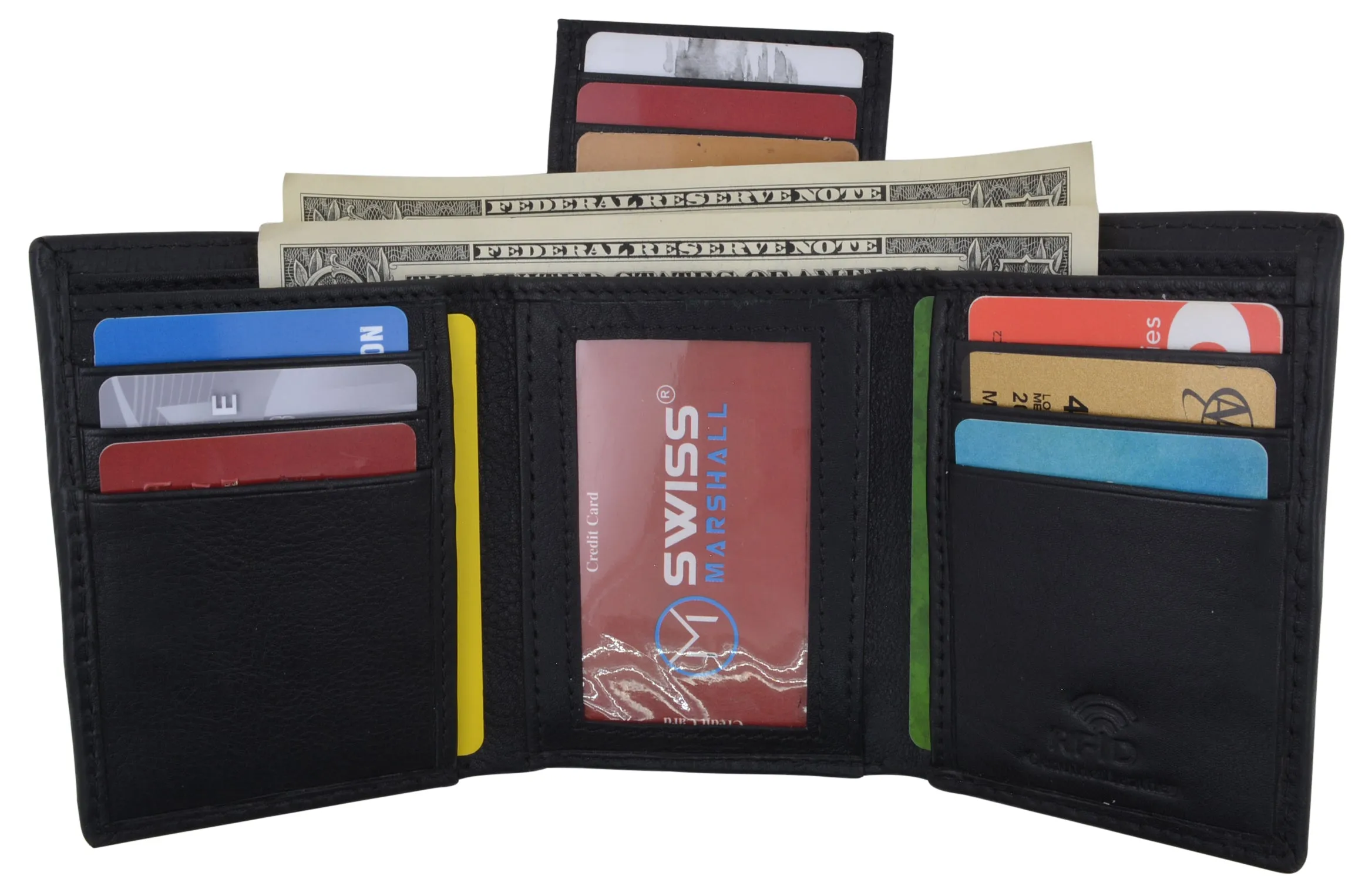 Clearance Blowout Hot Savings Alert Men'S Wallet Rfid Genuine Leather Trifold With Id Window And Removable Card Slots