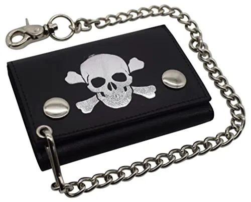Grab Todays Deal Mens Wallets Black Trifold Rfid Protection Real Leather Skull Biker Chain For Men