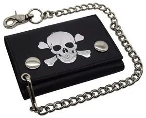 Grab Todays Deal Mens Wallets Black Trifold Rfid Protection Real Leather Skull Biker Chain For Men