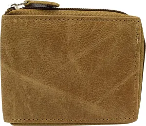 Hot Pick Online Men'S Zip Around Rfid Blocking Genuine Leather Outside Id Bifold Tan Wallet For Men