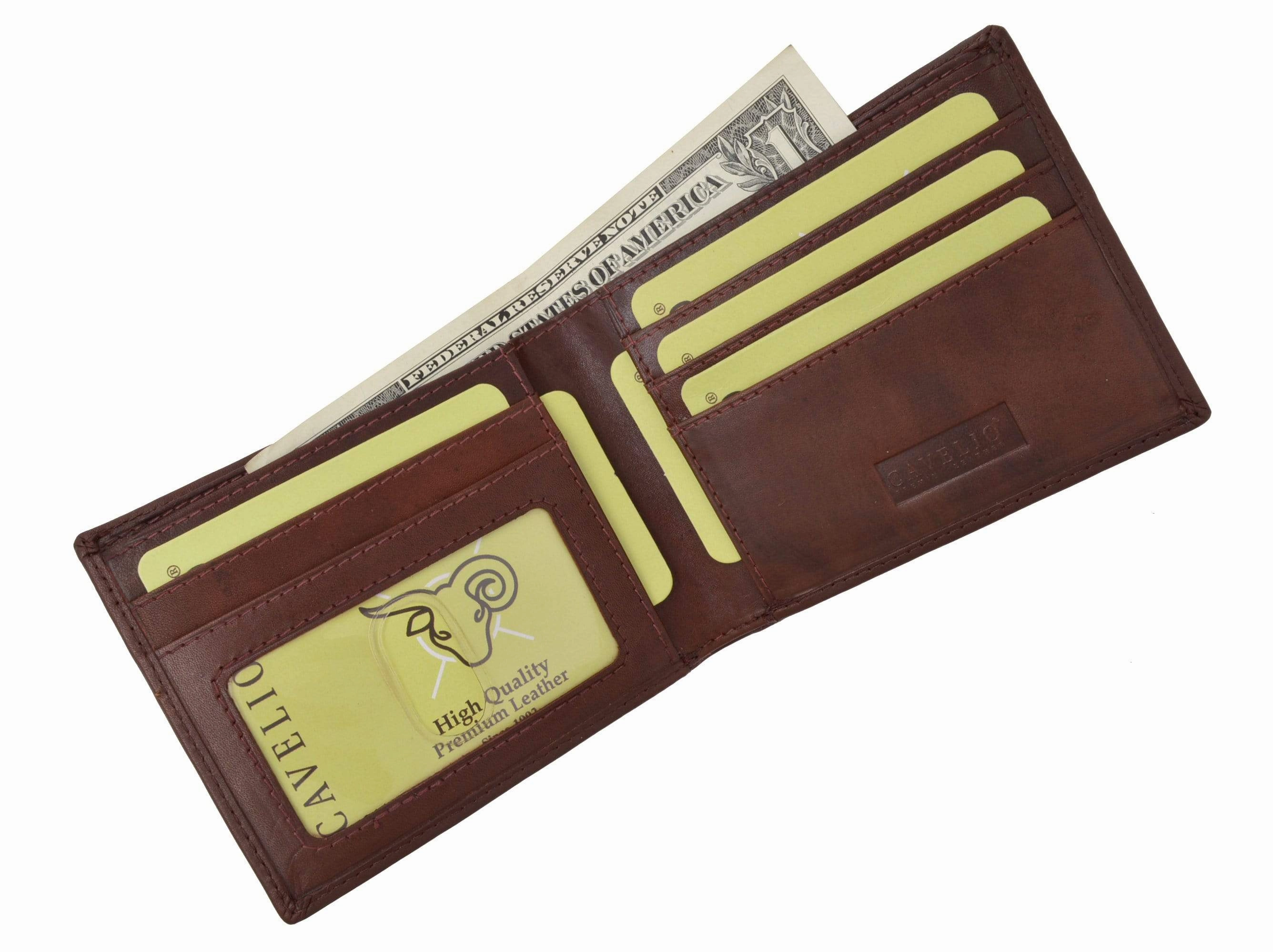Save More Online Limited Time Sale Mens Genuine High Quality Leather Id Card Holder Classic Design Slim Bifold Wallet By Cavelio 730060 (C)