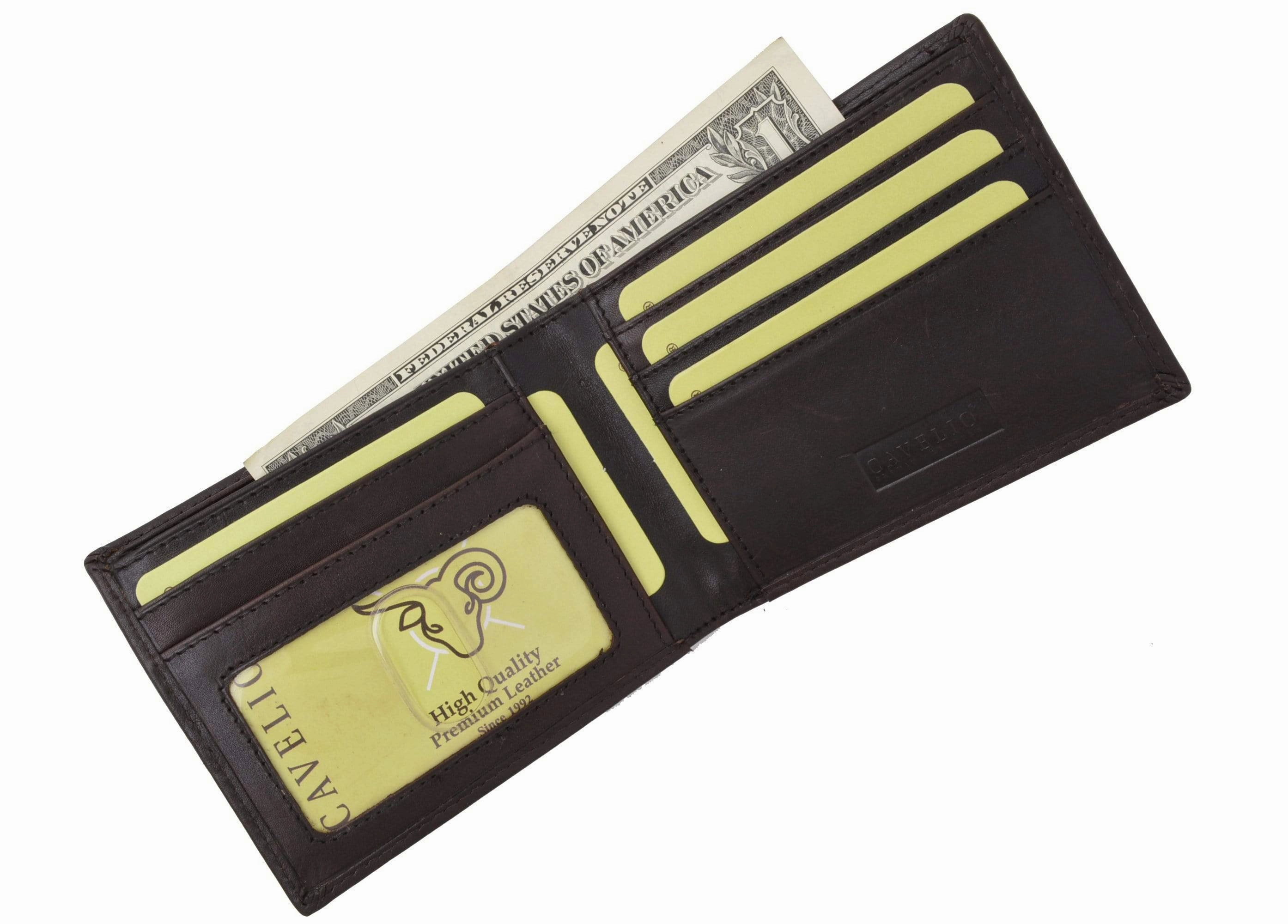 Limited Stock Deals Mens Genuine High Quality Leather Id Card Holder Classic Design Slim Bifold Wallet By Cavelio 730060 (C)