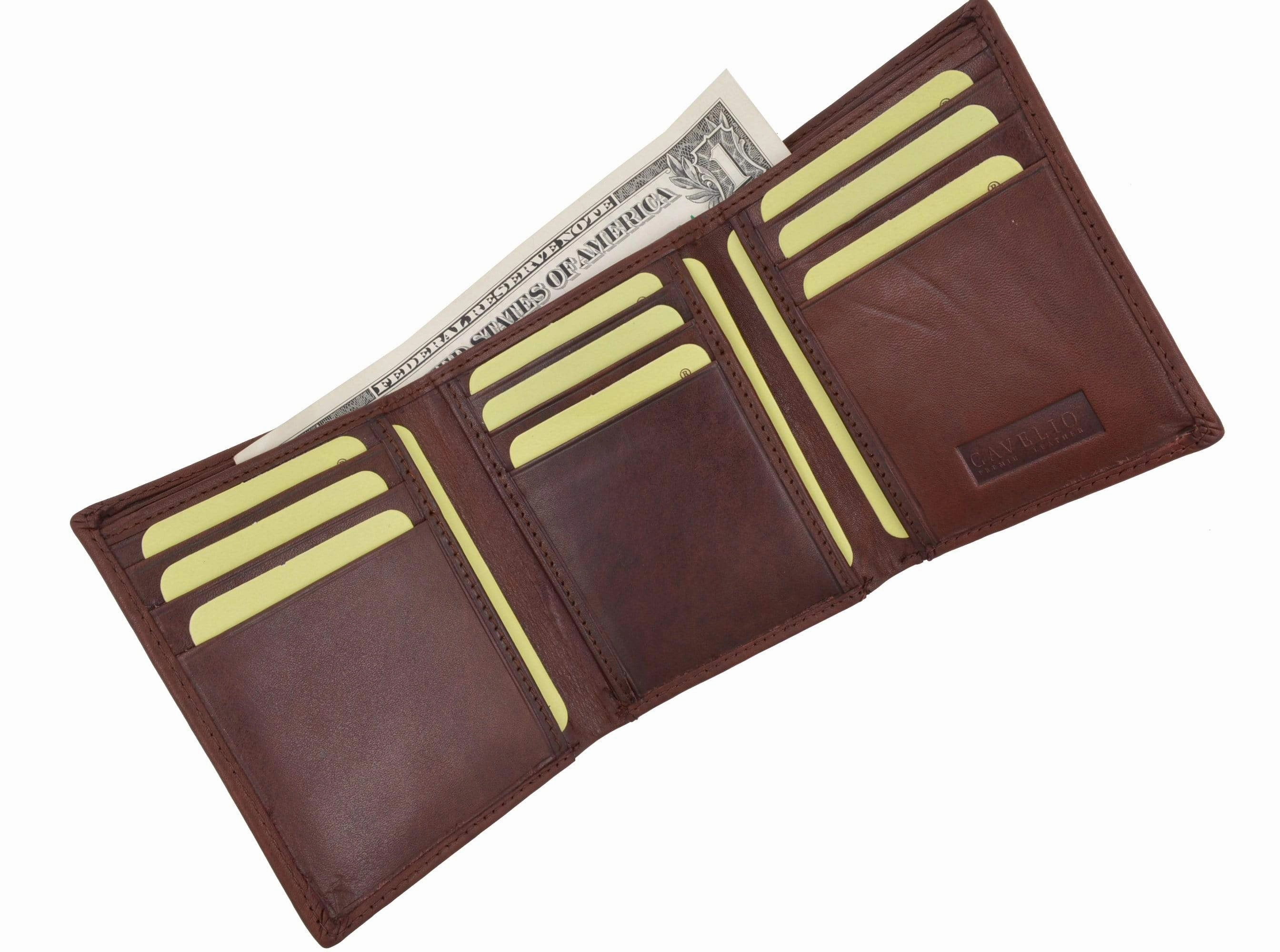 Limited Offer Alert Hot Pick Online Mens High Quality Genuine Leather Card Holder Trifold Wallet With Outside Id Window By Cavelio 730055 (C)