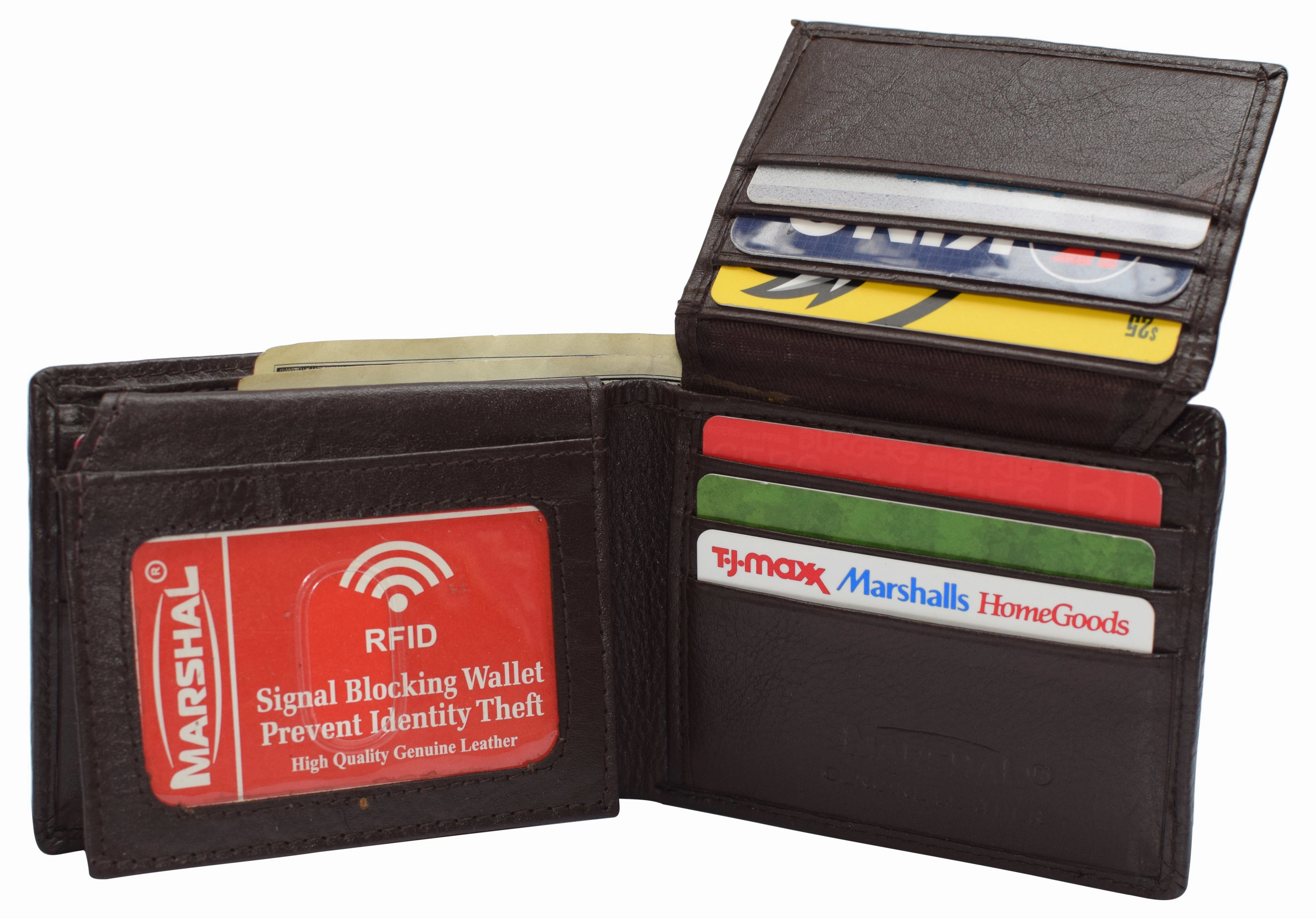 Hot Sale Alert Clearance Event Mens Leather Multi Card Bifold With Double Flip-Up 3 Id Windows Rfid Blocking