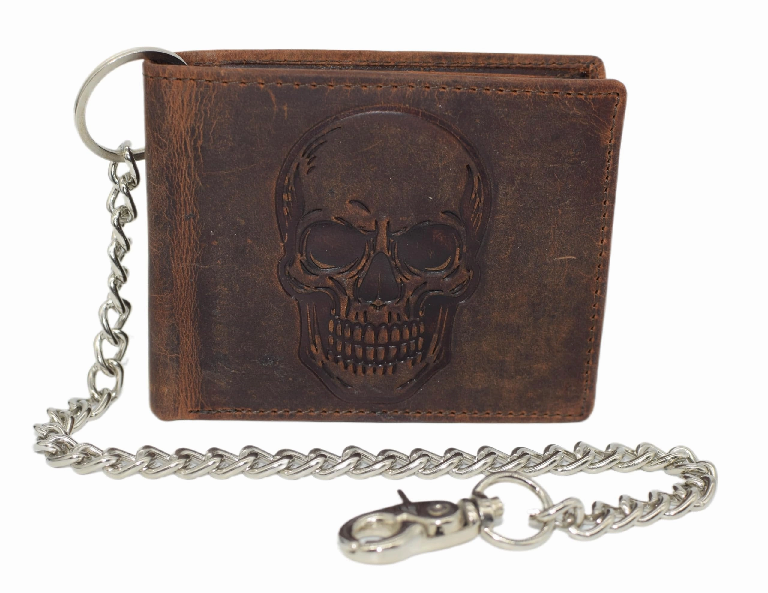 MenS Rfid Blocking Bifold Distressed Leather Wallet  Vintage Skull Design  Slim Trifold Interior With Card Slots, Id Window & Cash Compartment (Brown) Hot Pick of the Day MustHave Deals