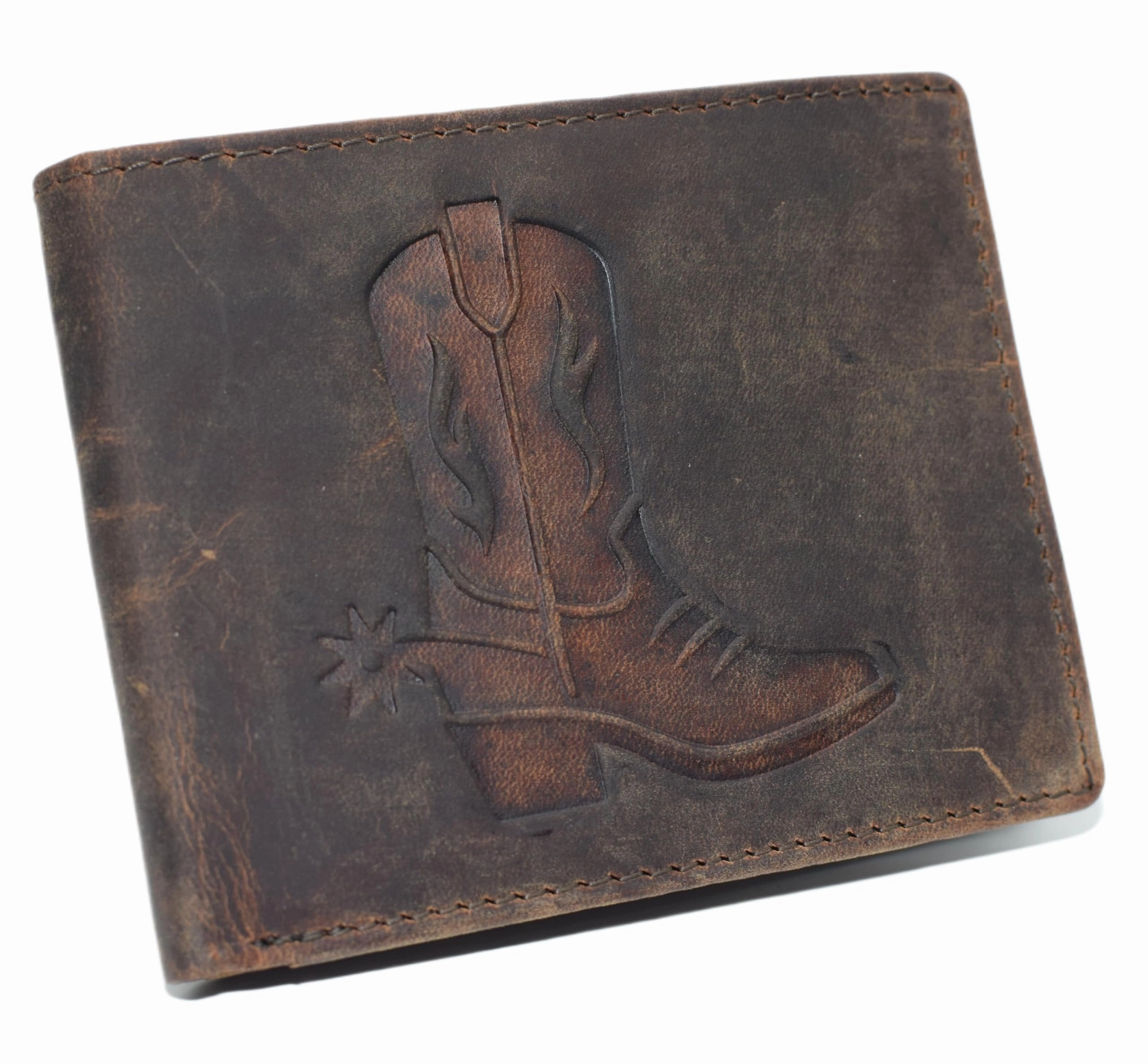 MenS Rfid Blocking Cowboy Boot Leather Wallet  Vintage Western Bifold With Rustic Rodeo Style (Brown) Todays Steal