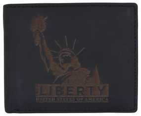 Big Savings Event Mens Rfid Blocking Cowhide Leather Bifold Wallet Statue Of Liberty Logo