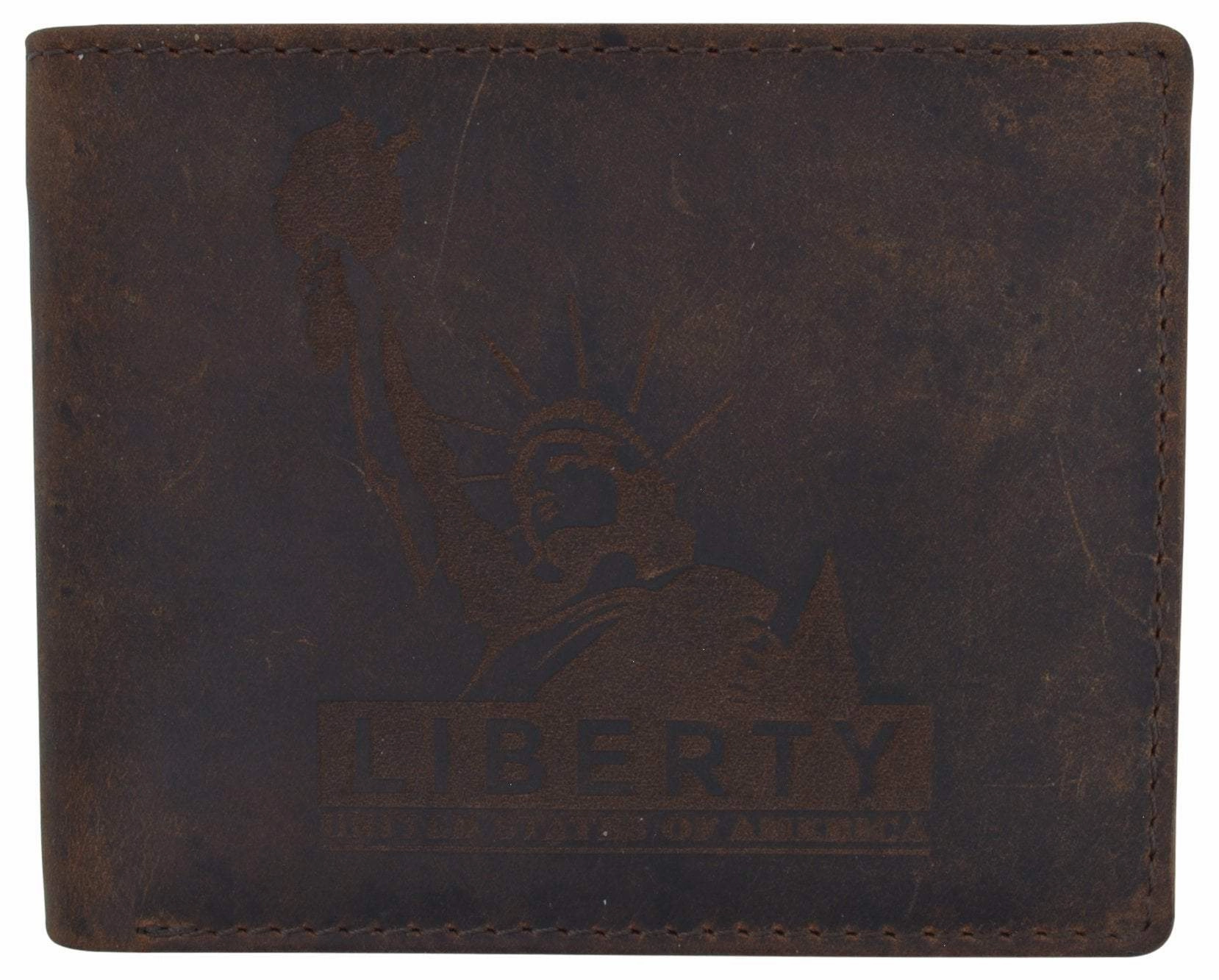Mens Rfid Blocking Cowhide Leather Bifold Wallet Statue Of Liberty Logo Big Savings Today Best Seller Deal