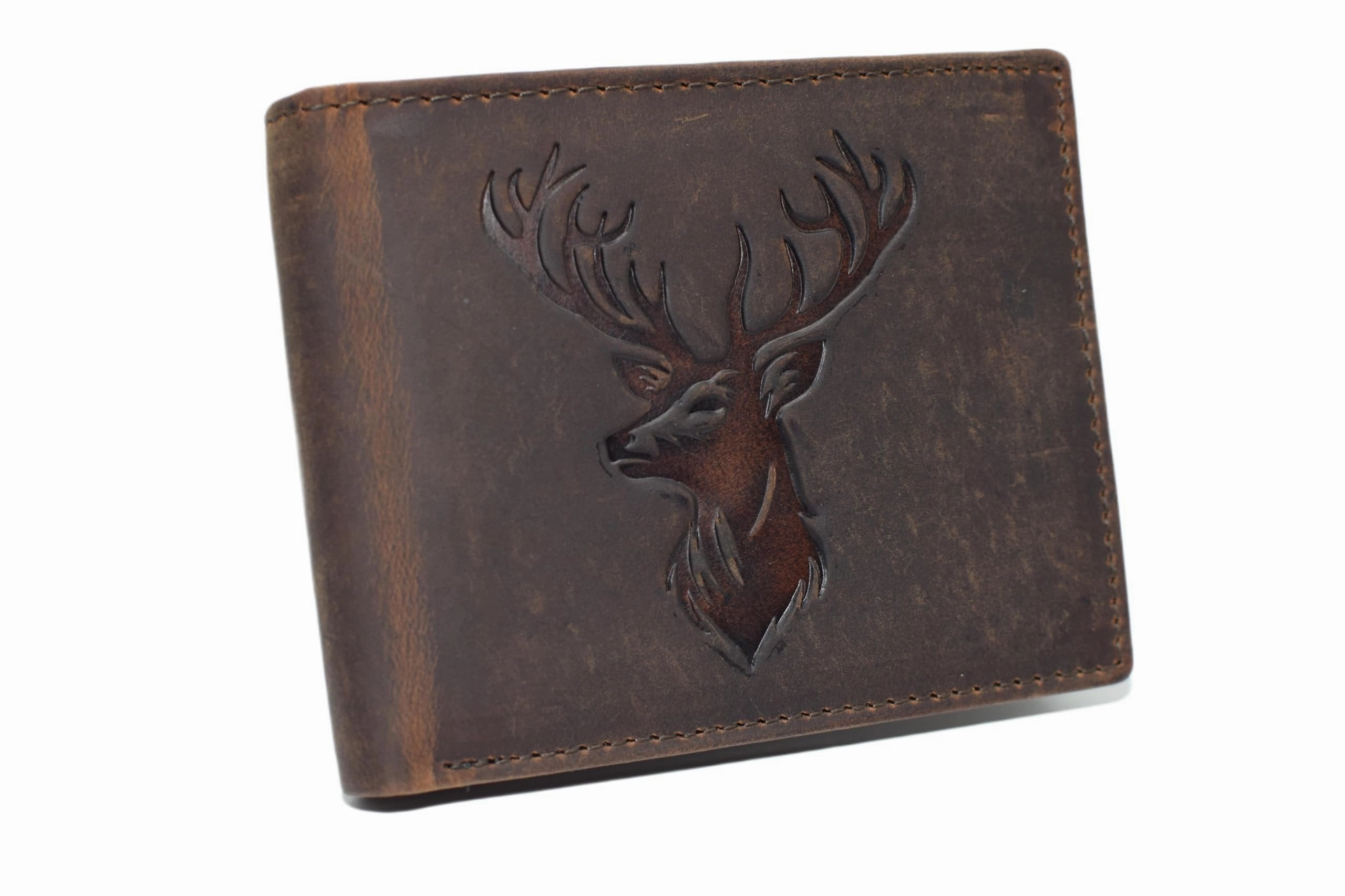 Online Exclusive Offer Mega Discount Today MenS Rfid Blocking Deer Head Leather Wallet  Rustic Genuine Leather Bifold For Hunters & Outdoorsmen (Brown)
