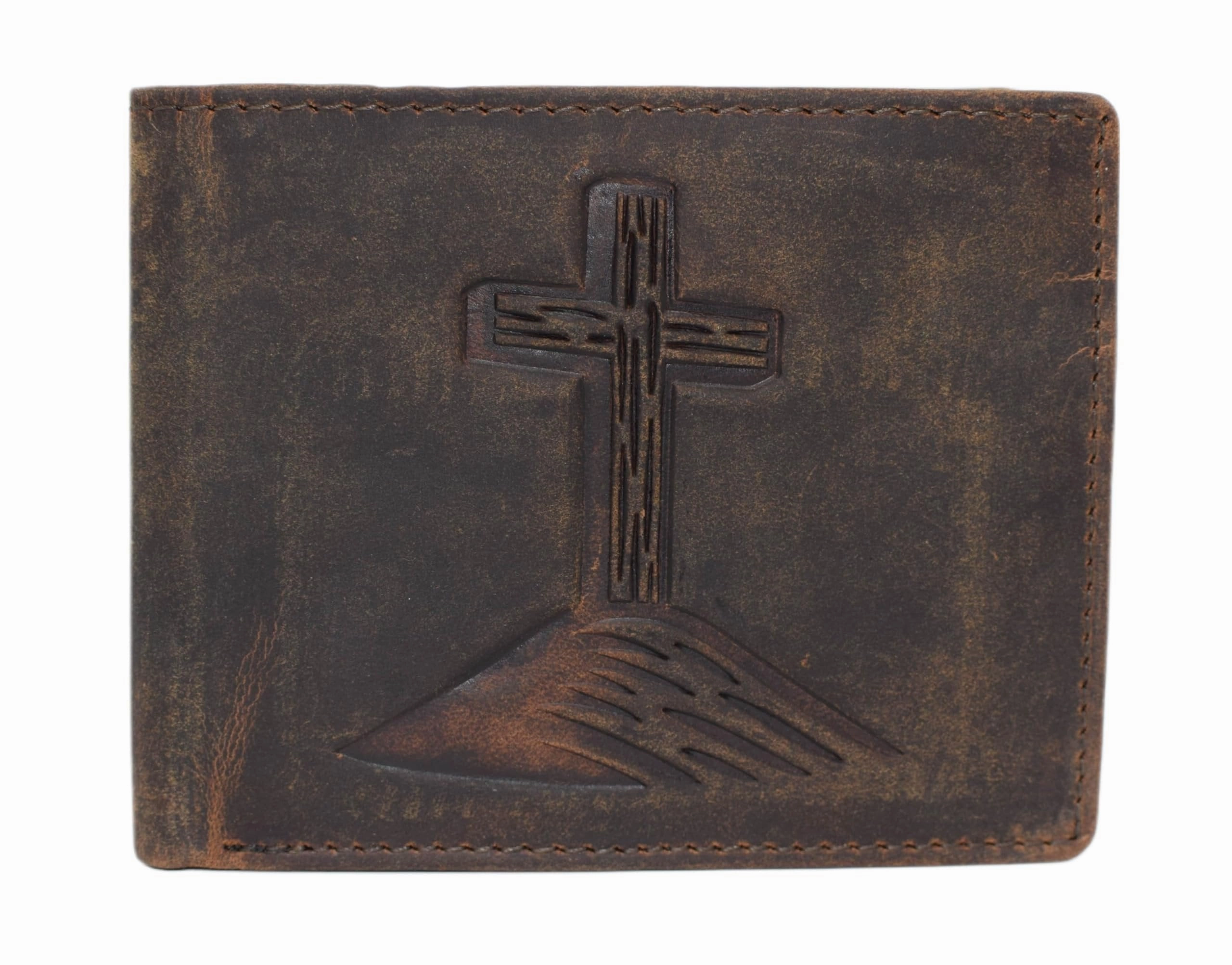 Hot Offer Ending Soon Mega Hot Offer MenS Rfid Blocking Wallet  Christian Cross Design, Vintage Leather Bifold (Brown)