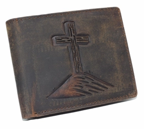 Hot Sale Today Instant Savings Deal MenS Rfid Blocking Wallet  Christian Cross Design, Vintage Leather Bifold (Brown)