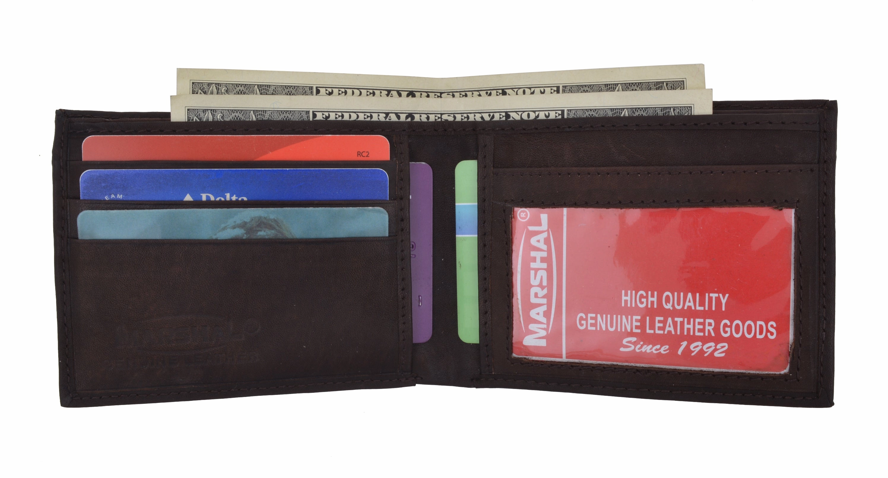 Save Big Today Mens Slim Bifold Cowhide Leather Wallet With Id Window 1160 Cf