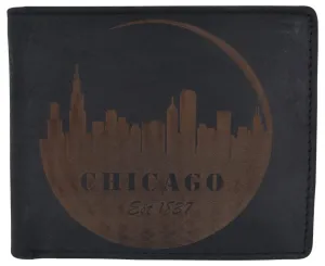 Chicago City Logo Rfid Mens Leather Credit Card Id Bifold Wallet Hot Price Drop Flash Discount Today