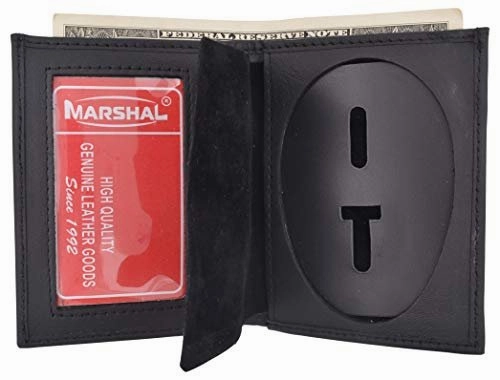Save Big Today Deal of the Day Bi-Fold Badge Holder Wallet, Shield Style With Id Window Leather, Black