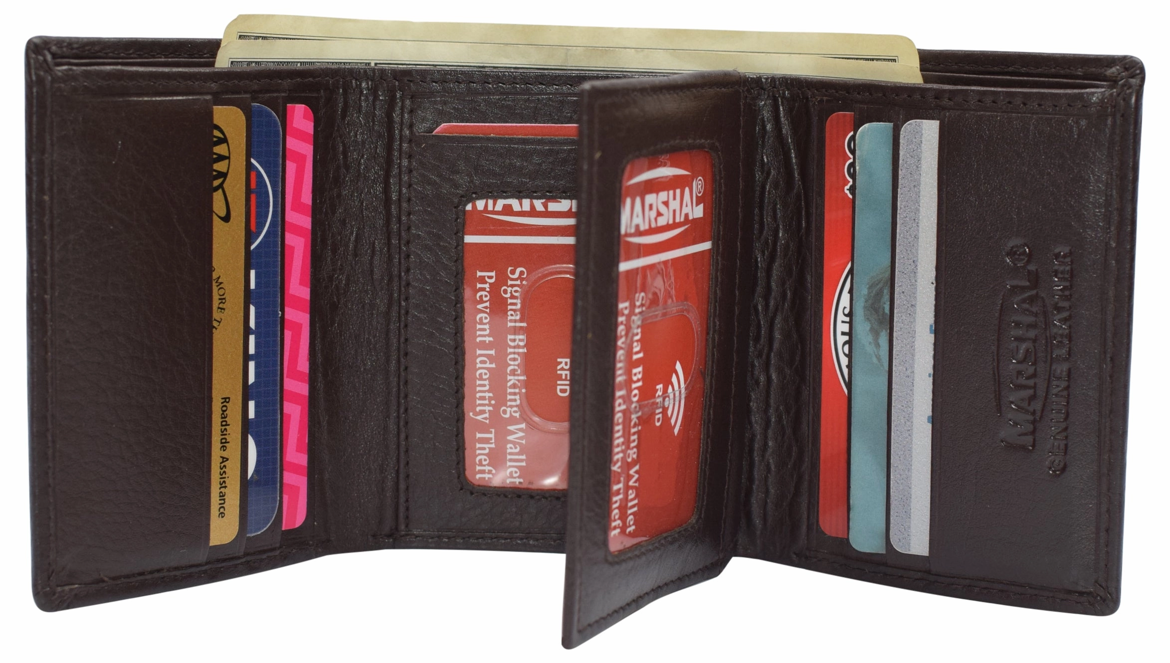 Rfid Leather Trifold Wallet With 9 Card Slots 2 Note Pocket & 2 Id Windows Mega Discount Event