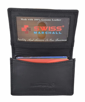 Hot Sale Alert Swiss Marshal Rfid Blocking Soft Genuine Leather Expandable Credit Card Outside Id Business Card Holder Wallet Sw-Rfid-P70