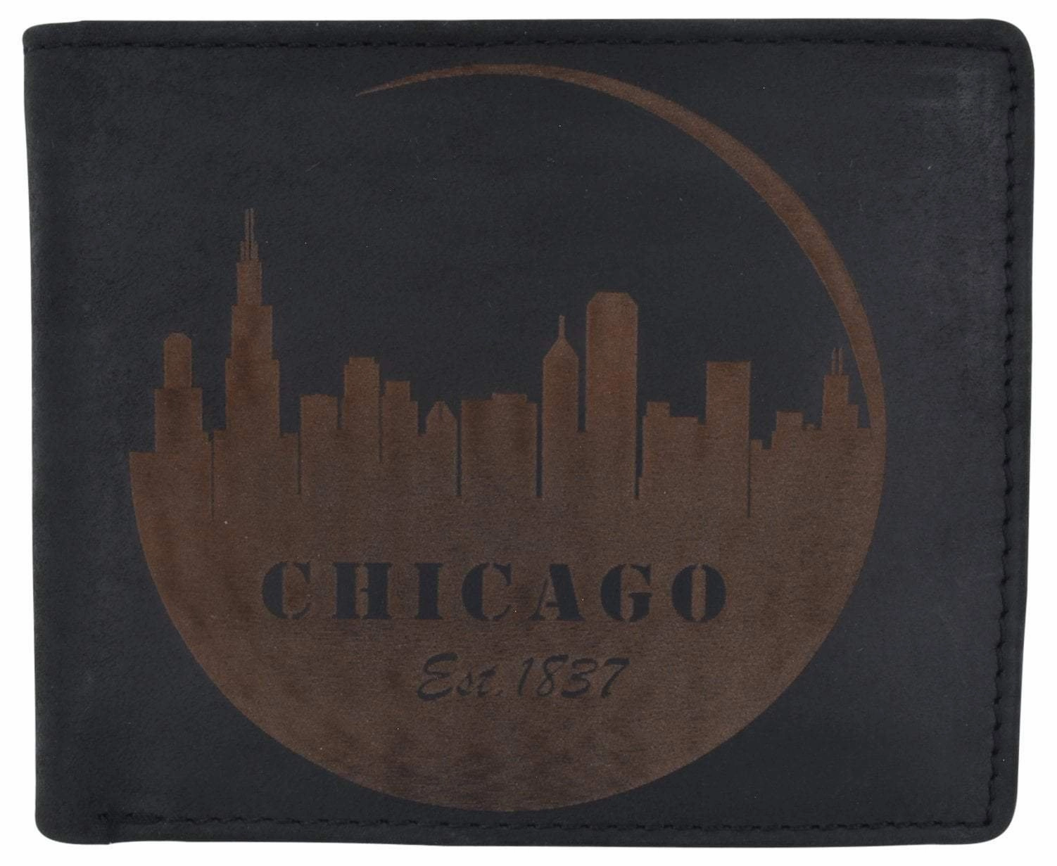 Chicago City Logo Rfid Mens Leather Credit Card Id Bifold Wallet Hot Price Drop Flash Discount Today