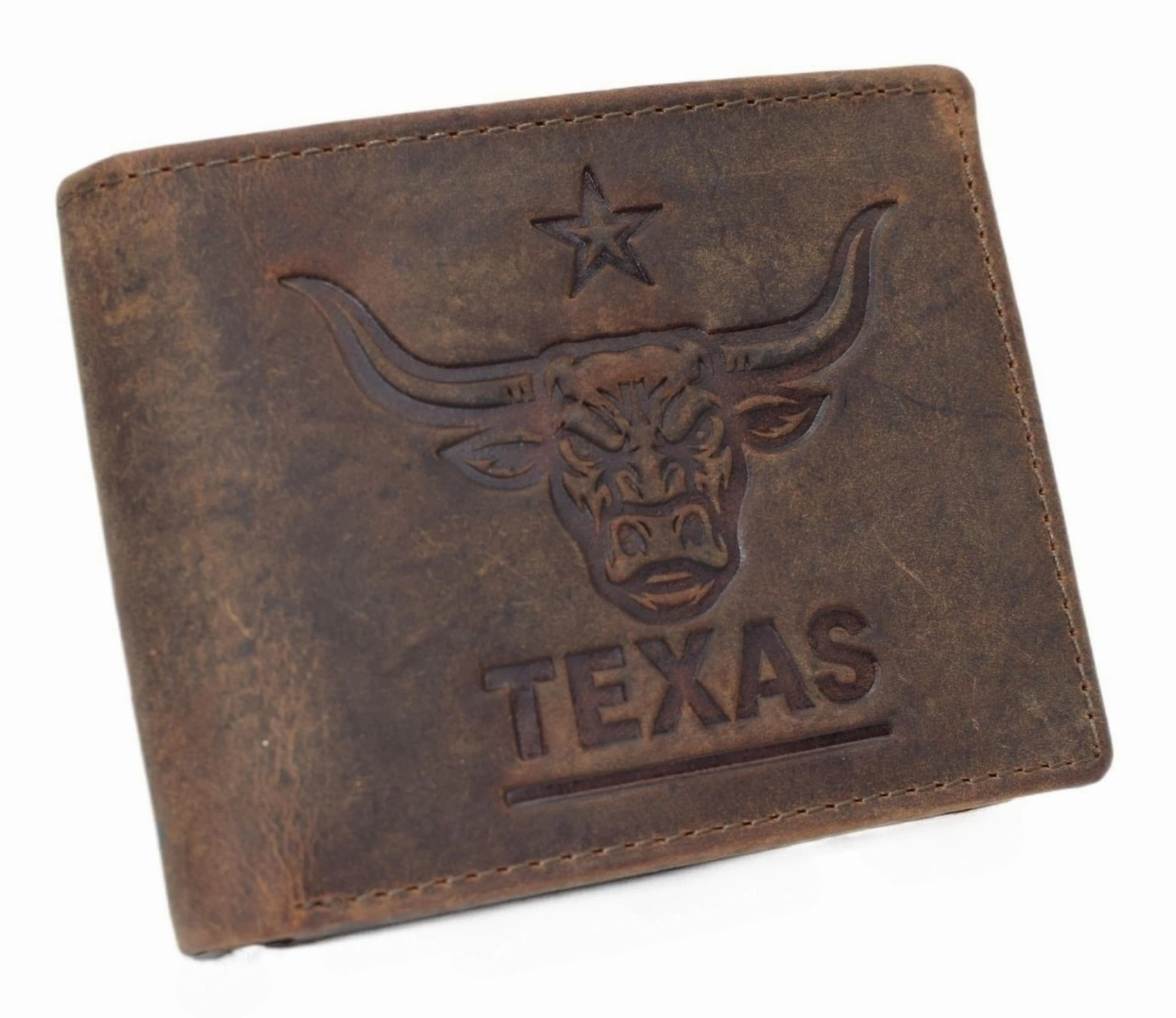 Best Deal Today Marshal Rfid Blocking Distressed Leather Men'S Western Cowboy Bifold Leather Wallet Texas Longhorn Design