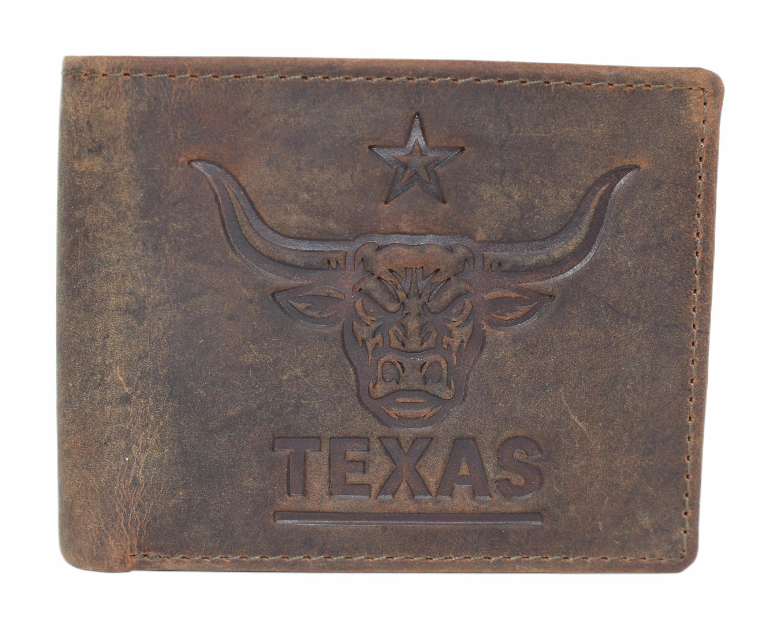 Marshal Rfid Blocking Distressed Leather Men'S Western Cowboy Bifold Leather Wallet Texas Longhorn Design Weekend Specials Exclusive Online Discount
