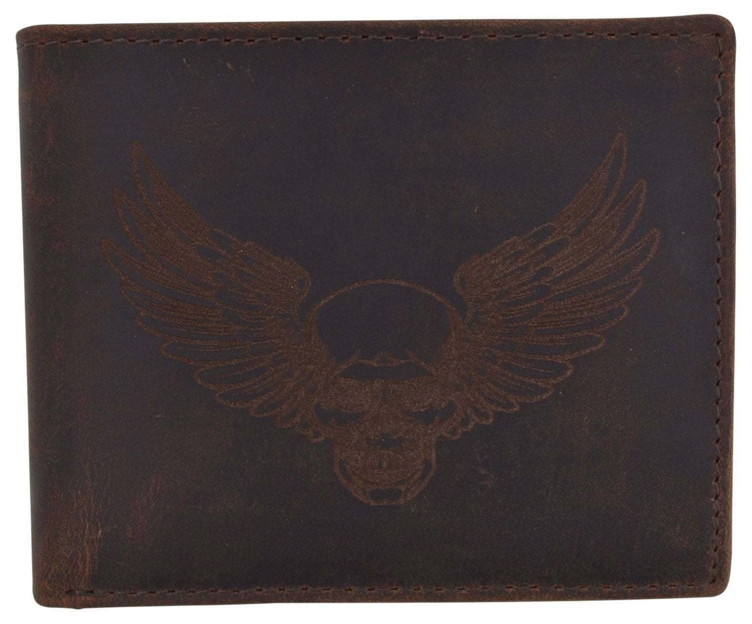 Flash Sale Alert Grab It Before Gone New Skull & Wings Printed Logo Mens Rfid Bifold Genuine Leather Wallet