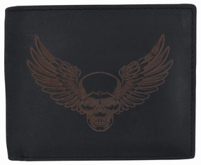 New Skull & Wings Printed Logo Mens Rfid Bifold Genuine Leather Wallet Dont Wait Save