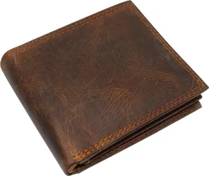Men'S Rfid Blocking Vintage Leather Center Flap Bifold Credit Card Id Wallet For Men (Brown) Limited Time Offer Dont Miss Big Savings