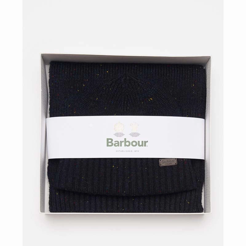Limited Edition Offer Barbour Carlton Fleck Beanie & Scarf Gift Set - Navy