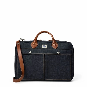 Best Price Online Sweet Deal Today Rrl By Ralph Lauren Leather-Trim Indigo Denim Briefcase Indigo