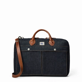 Best Price Online Sweet Deal Today Rrl By Ralph Lauren Leather-Trim Indigo Denim Briefcase Indigo